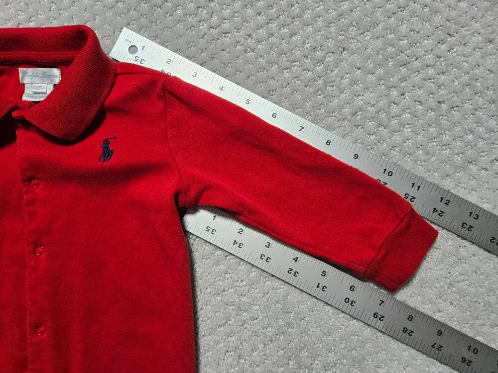 Ralph Lauren Polo Baby Full Body Snap Coveralls ~ 9 Month ~ Red ~ Pony Logo